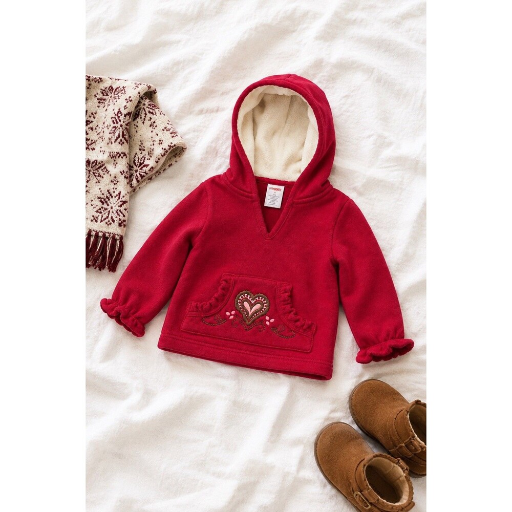 Gymboree Girls 4T Red Heart Embroidered Sherpa Hoodie